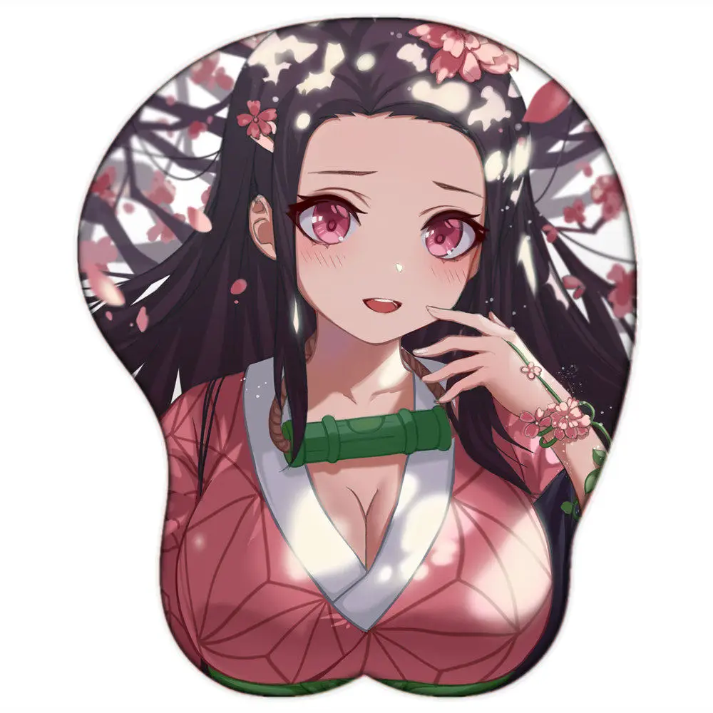 Kamado Nezuko 3D Breast Sexy Mouse Pad Anime Kimetsu No Yaiba kawaii Mousepad con morbido poggiapolsi tappetino da scrivania in tessuto a 2 vie