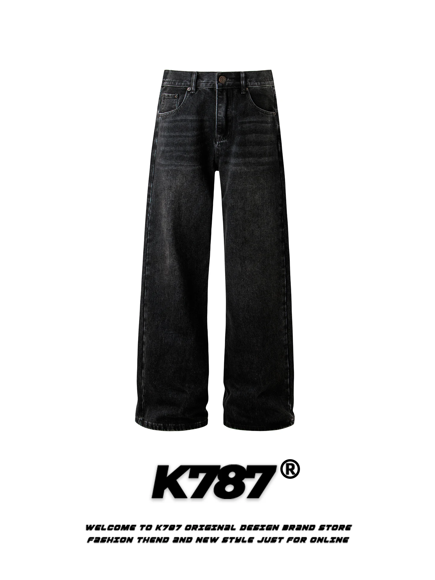 

K787 American Retro Waed Jeans High Waist Loose Straight Leg Wide Leg Pants Men's Casual Streetwear Loose Fit Jeans