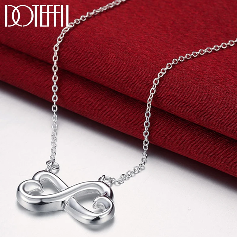 

DOTEFFIL 925 Sterling Silver Two Hearts Pendant Necklace For Women Charm Wedding Engagement Party Fashion Jewelry