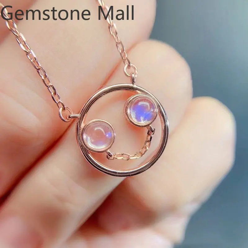 

Silver Circle Pendant for Daily Wear 4mm Total 0.5ct Natural Moonstone Pendant 18K Gold Plating 925 Silver Moonstone Jewelry