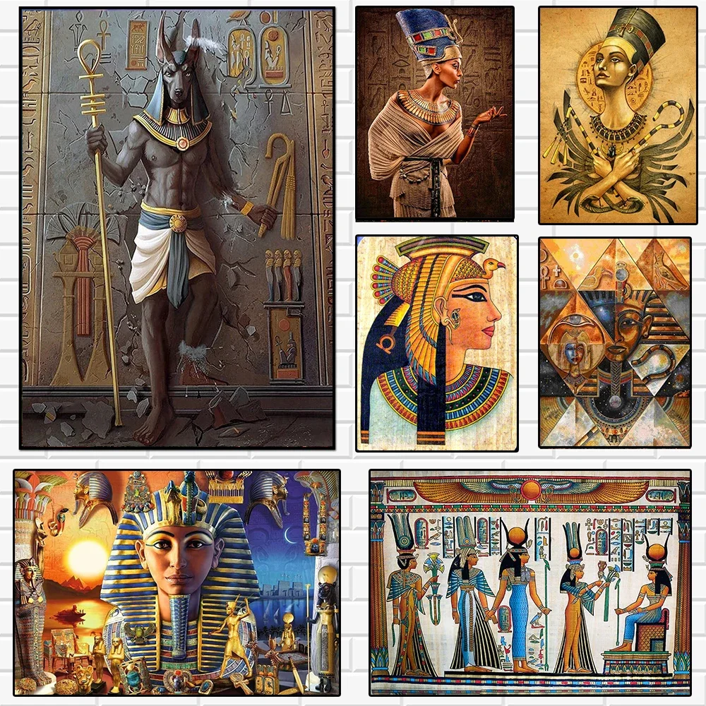 Ancient Egypt Mural Painting 3d Art Posters Print Anubis Pharaoh And His Maiden Canvas Painting Living Room Home Decor Picture