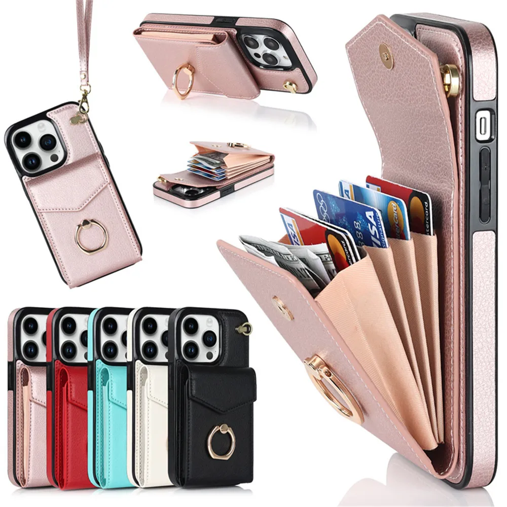 Luxury Leather Phone Case For iPhone 16 15 14 13 12 11 Pro X XS Max XR 8 7 Plus SE 2020 Wallet Card Holder Stand Back Cover