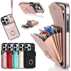 Luxury Leather Phone Case For iPhone 17 Pro Max 16 15 Plus 14 13 12 11 X XS Max 16e 17Air Wallet Card Holder Stand Back Cover