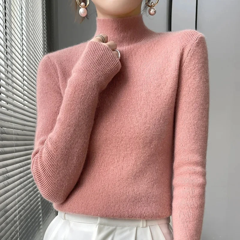 Autumn Winter Korean Fashion Femme Pullover Thick Knitted Women\'s Half Turtleneck sweater Long sleeve Women Warm jumper