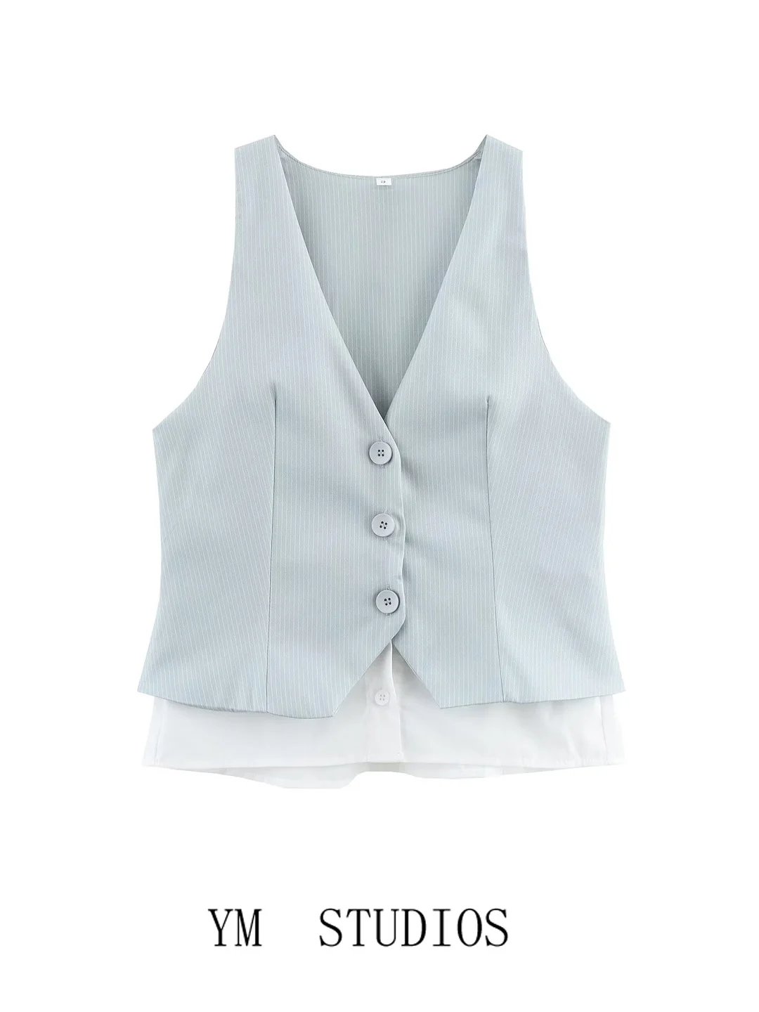 

Retro American Layered Stripe Patchwork Vest Women's Four Seasons Versatile V-ne Vintage oulder Pad Vest Street Sle