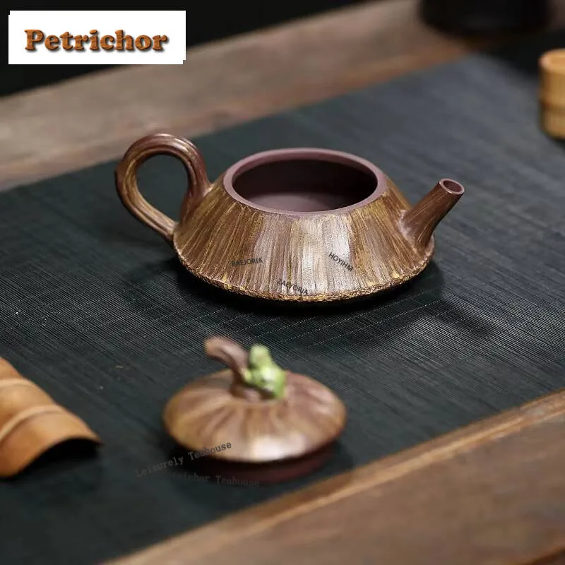 240Ml Authentic Yixing Purple Clay Teapots Handmade Frog Fun Lotus Seed Pot Raw Ore Mud Kettle With Filter Zisha Tea Set - view 4