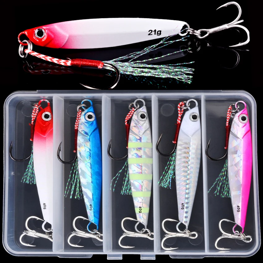 5pcs Fast Sinking Slow Jig Metal Jig Lure Jigging Shore Casting Seabass Diving Fishing Hard Lure Fishing Baits Tackle 7g-40g