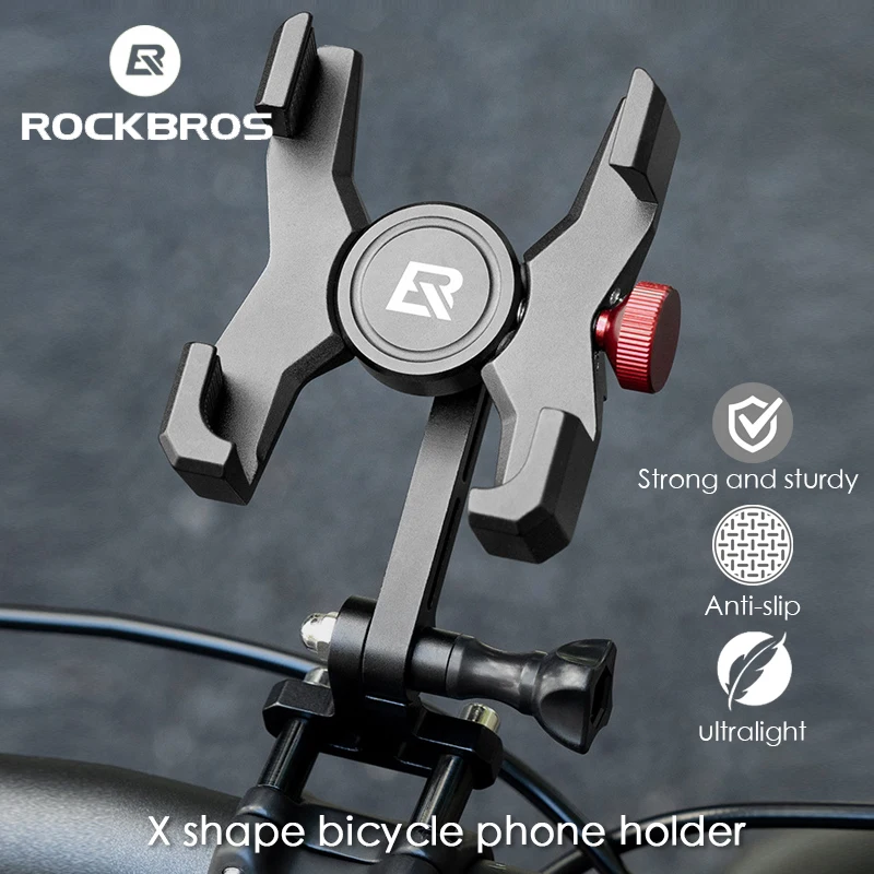 

ROCKBROS Aluminum Handlebar Cell Phone Bicycle Stand Adjustable Stem / Headset Style Phone Holder for Bike Motorcycle E-bike