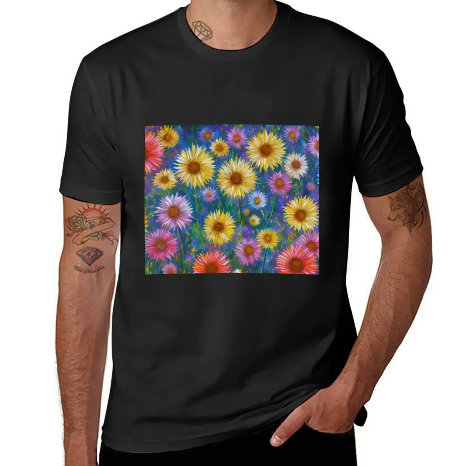 Daisies pink purple blue yellow T-Shirt plus size tops sweat summer tops customs men graphic t shirts