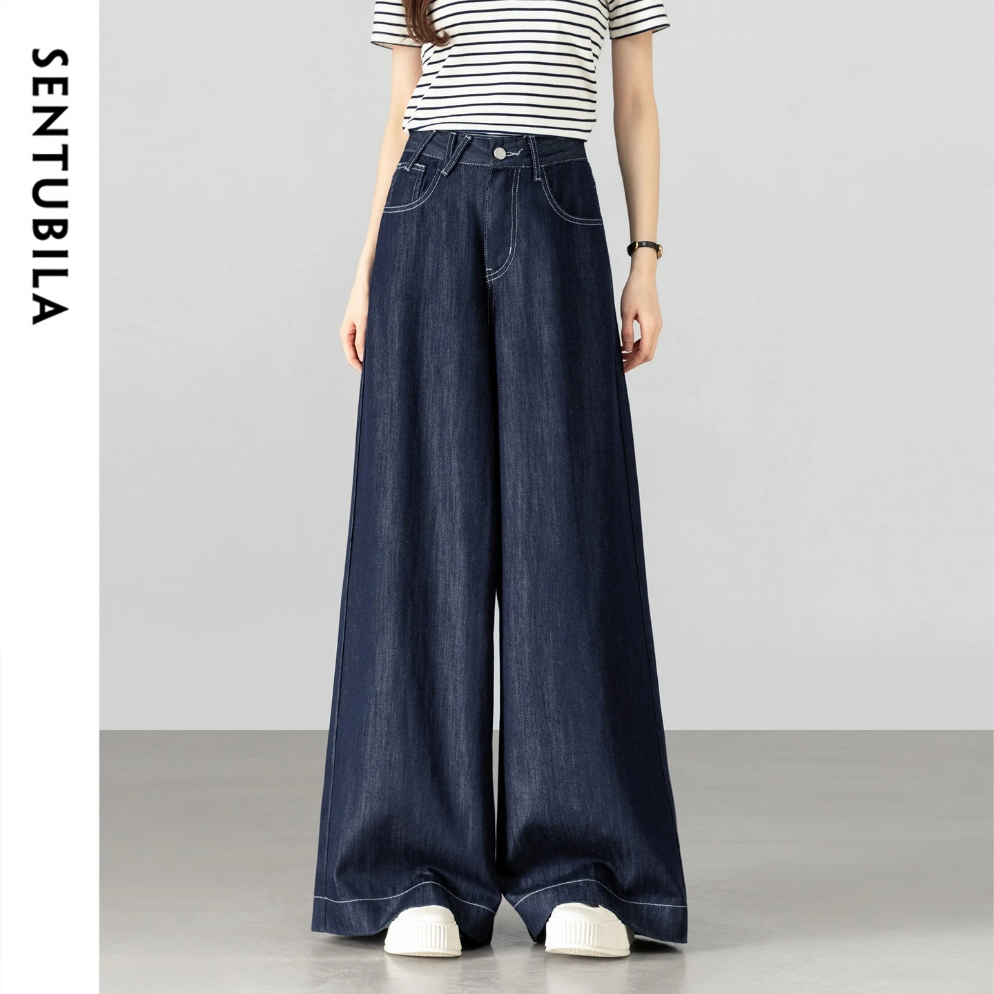 

SENTUBILA Women's Jeans Denim Wide Leg Pants 2026 Spring Lyocell Cotton High Waist Casual Pants Loose Straight Trouser W61ND6024