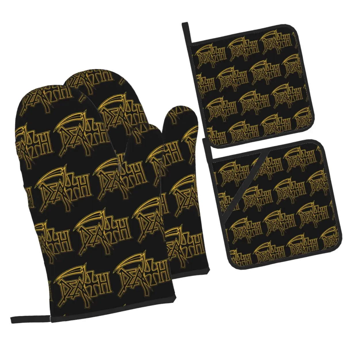 Death Metal Band Oven Mitts and Pot Holder Sets of 4 for Baking Kitchen Cooking Grilling Resistant Non-Slip Gloves
