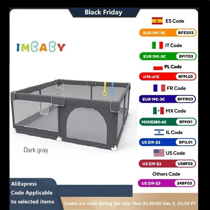 IMBABY Grey corral for Baby with Protective Angle Baby Playground Quality Baby Crawling Fence Game Playpen for Children Playpen