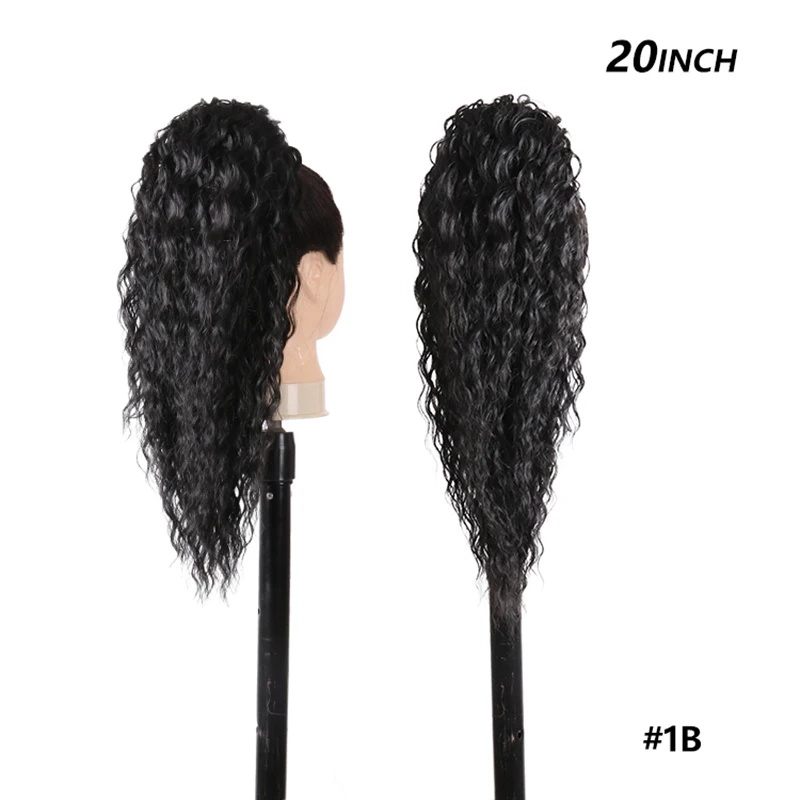

Синтетический канекалон, 20 дюймов, волнистые вьющиеся волосы, конский хвост, наращивание волос, заколка для волос, черный шиньон для женщин