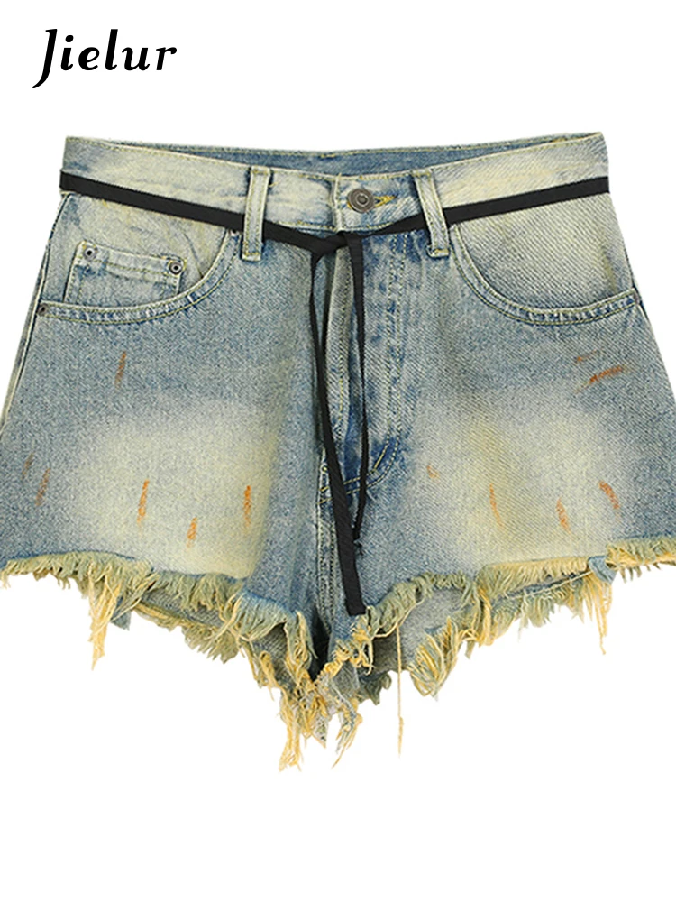 Zomer Nieuwe Hoge Taille Slanke Denim Damesshort Mode Street Casual Losse Damesshort Eenvoudige Blauwe A-Lijn Korte Broek Dames