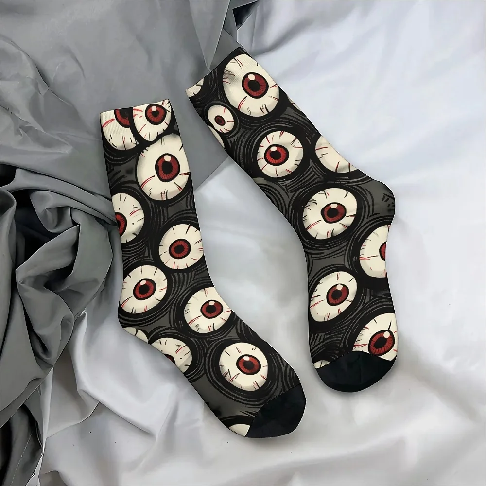 Eyeballs Pattern Gothic Halloween Crew Socks with Fun Prints Breathable Polyester Blend, Perfect Gift for Men Women
