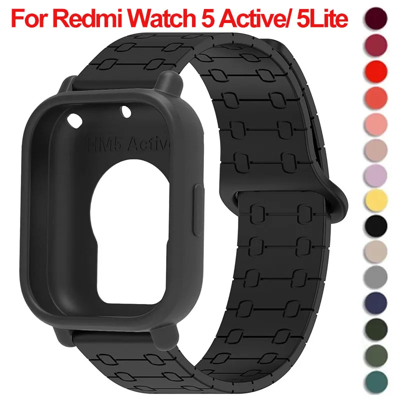 Funda de silicona + correa magnética para Redmi Watch 5 Active/Lite, funda protectora, parachoques, banda deportiva suave de dos tonos para Redmi 5 Lite/Act