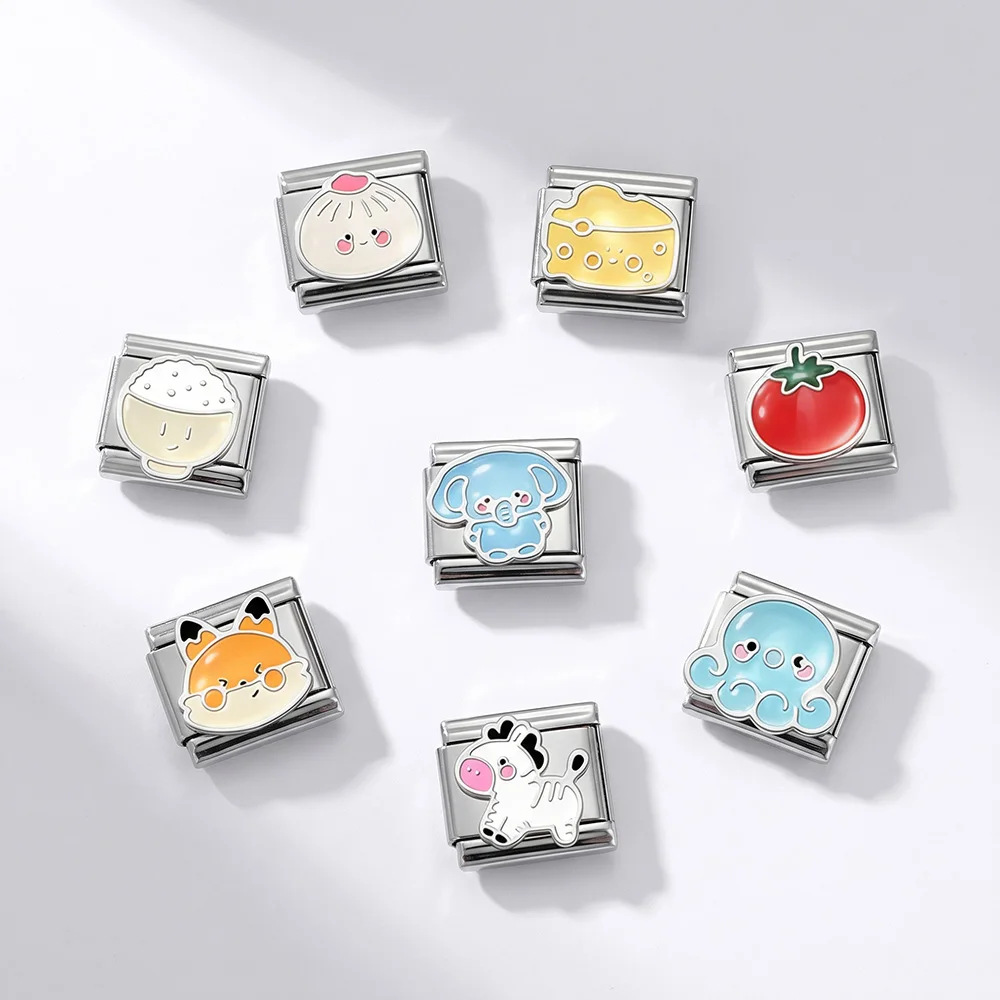 Emaille-Teddybär-Anhänger mit Tiermuster, Cartoon-Geschenk, italienischer Charm-Anhänger, passend für 9mm Armbänder, DIY-Schmuck aus Edelstahl für Damen und Herren – Detail 2