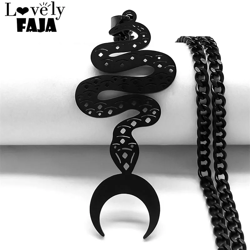 

2024 Witchcraft Goth Moon Stainless Steel Snake Choker Necklaces for Women/Men Black Color Necklaces Jewelry joyeria N8547S03