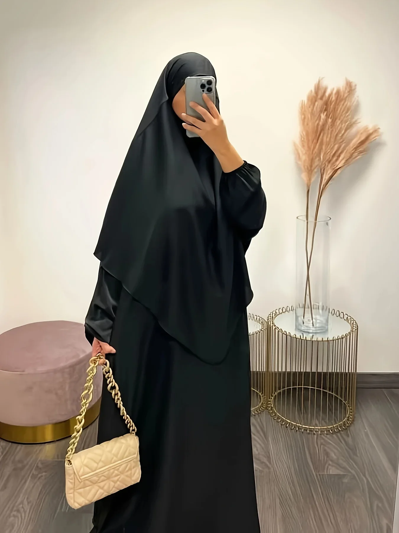 Abaya Dubai Dress,muslim Pure Color Dress for Women Attaching Hijab and No Belt Glint dress Abayas Dubai Abaya Pure Color