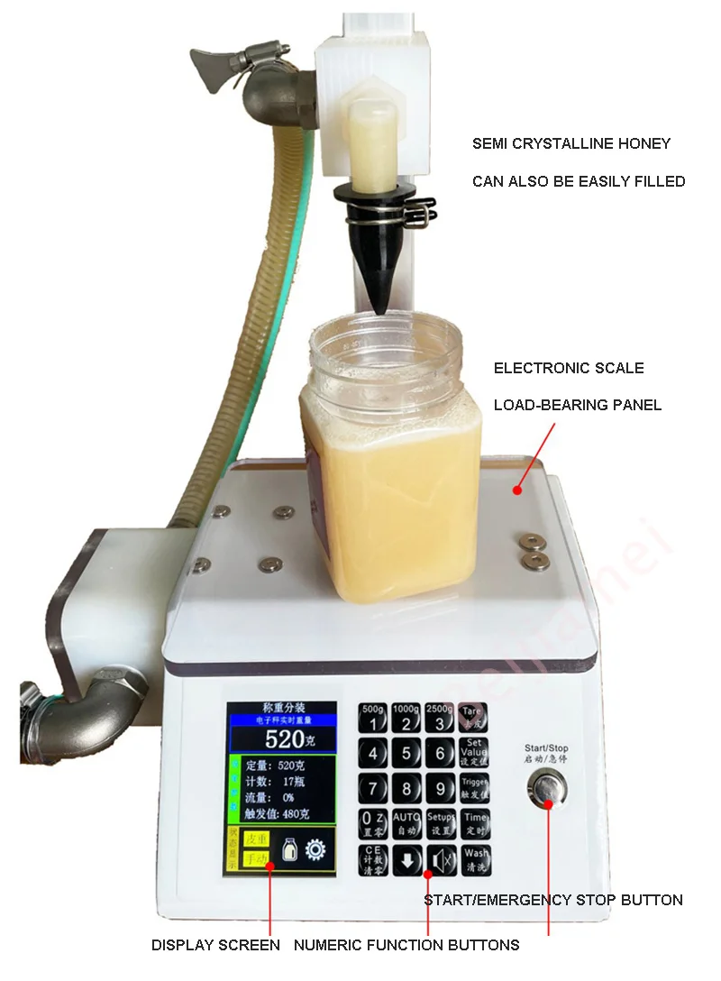 Automatyczna maszyna do napełniania miodu ważenia lepka napełniarka do pasty miodu 20g-10000g waga do napełniania na zewnątrz lub wewnątrz