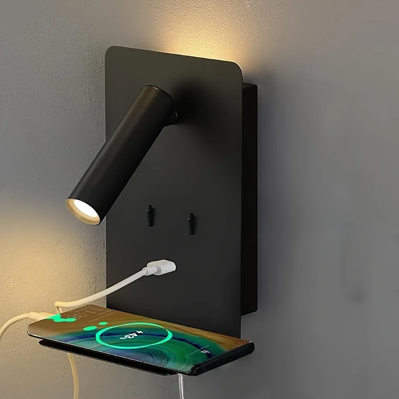 LED Spotlights Wall Lights Simple and Rotatable with USB Lighting Fixtures for Bedrooms Headboards Study