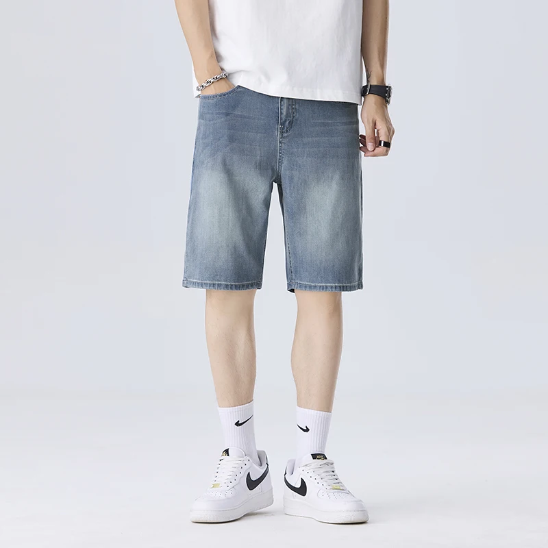 الصيف رقيقة الدنيم السراويل الرجال ليوسيل مستقيم تنفس واسعة الجينز موضة Vintage الذكور شخصية سراويل قصيرة
