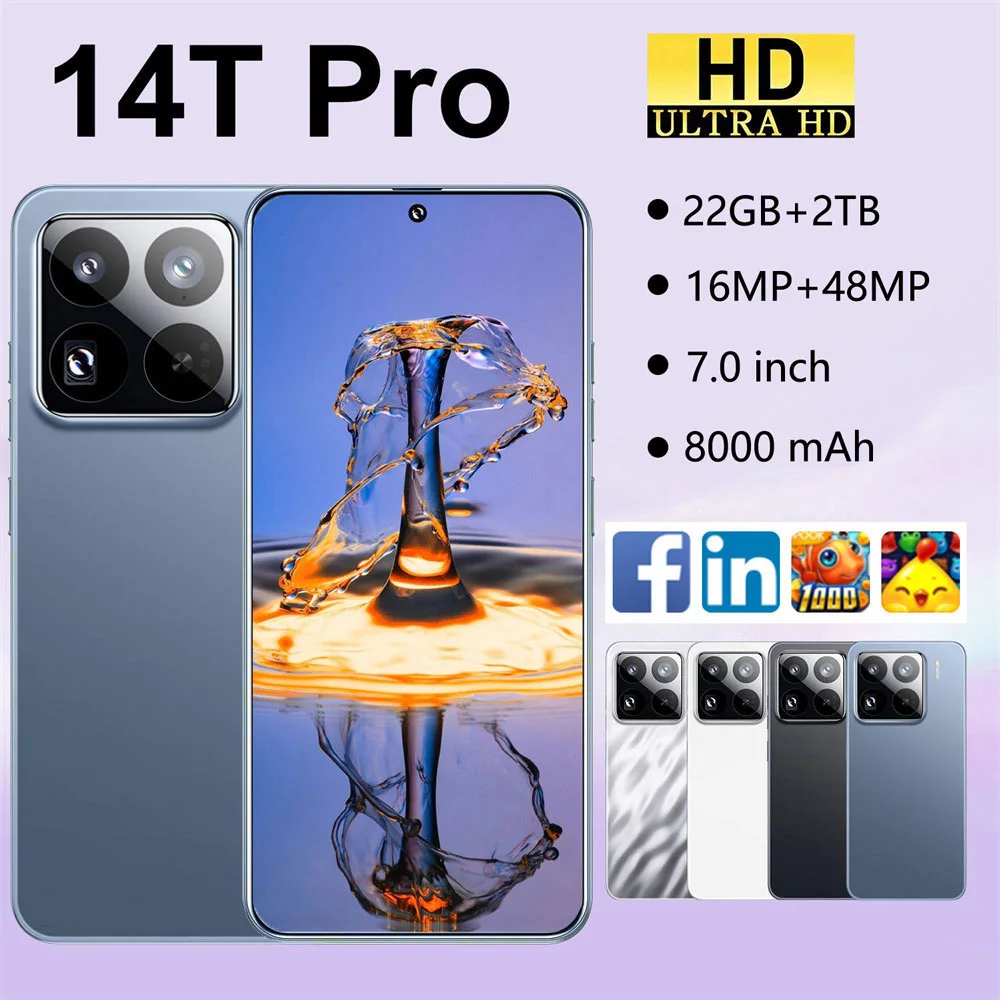 Brandneues 14T Pro Smartphone 7,3 HD 22G+2TB 5G Dual-SIM-Karte Handy Android 8000mAh Globale Version Entsperrte Mobiltelefone
