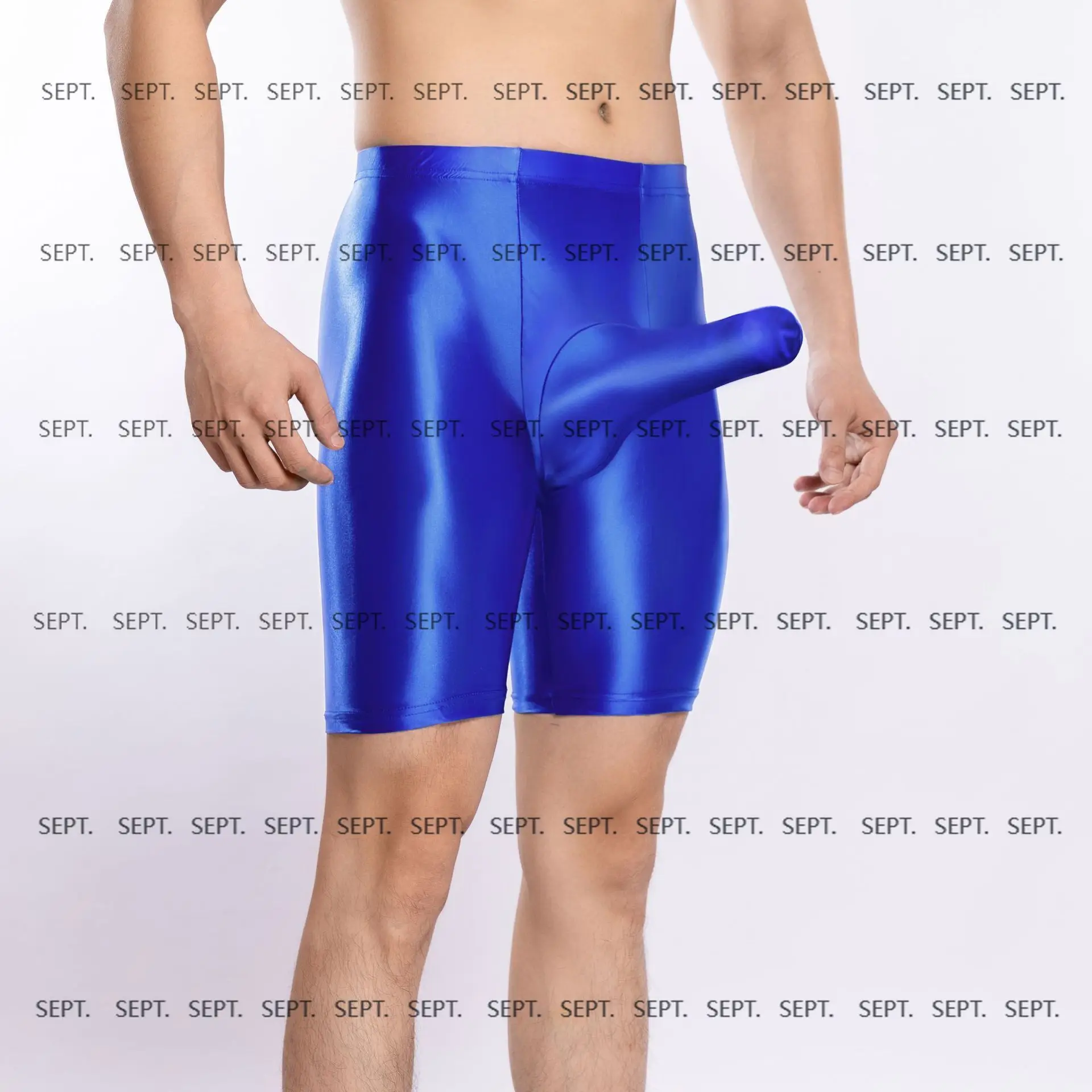 

2025 new large size oily shiny silky smooth sports fitness bodybuilding sexy bag U convex men's elephant nose JJ set of shorts