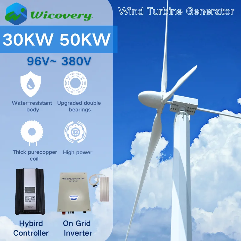 

30KW 50KW Windmills Wind Turbine Generator Big Power 50000W 3 Blades 48V 96V 220V Free Energy Magnetic big power low speed