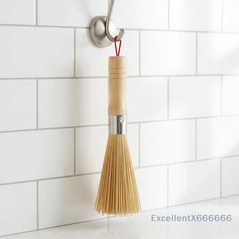Long Handle Natural Bamboo Wok Scrubber 1/3Pcs Heavy Duty Non-Scratch for Home Kitchen Dish Cleaning