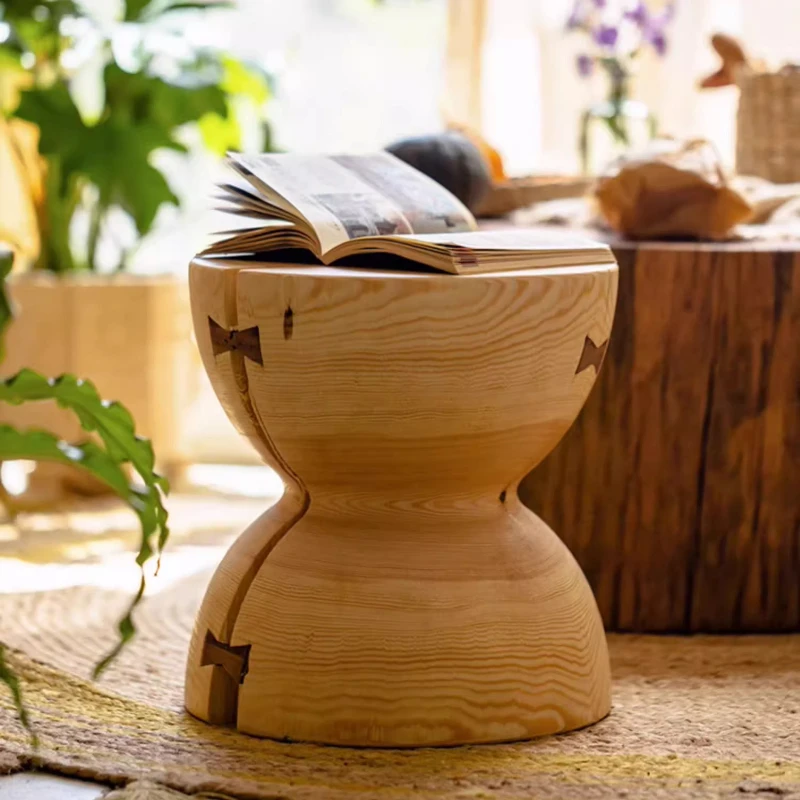 Wabi Sabi Side Table Natural Log  Stump Stool Solid Wooden Stake Coffee Tables Multi-Functional Shoe Bench Rustic Entryway Seat