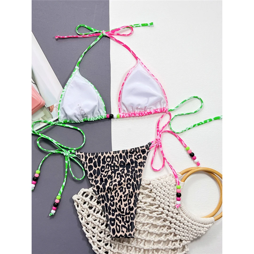 Sexy Bikini mit Leopardenmuster, Halterneck, zweiteilig, Damen-Badeanzug, Badebekleidung, Badeanzug, Schwimmanzug V4517 – Detail 9