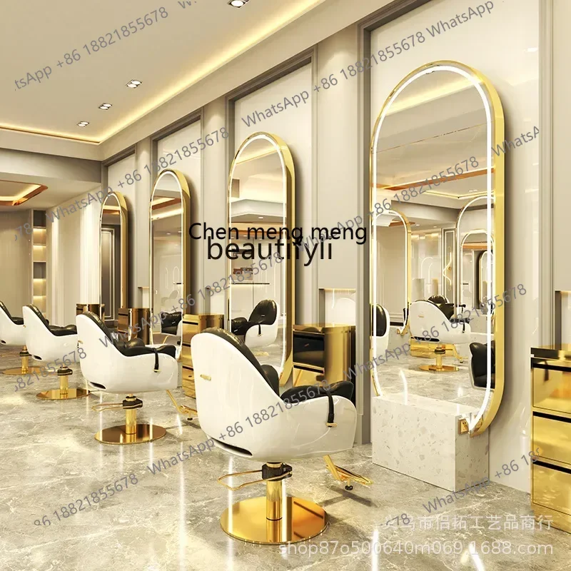 X  Barber Shop Dressing Table Single-Sided Hair Cutting Mirror Barber Shop Mirror Hair Salon Double-Sided Full-Body Floor Mirror