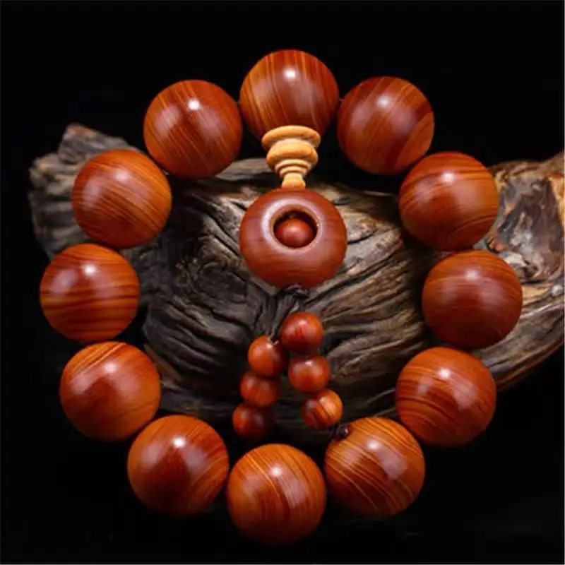 Taihang aged material Chinese cypress , natural black oil bracelet, high-density wooden Buddhist beads with dragon-embos