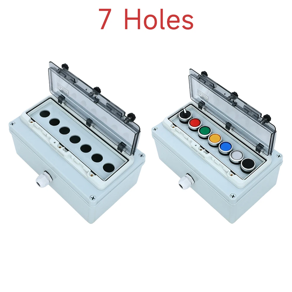 7 holes Outdoor waterproof button control box emergency stop start stop box with protective cover outdoor rainproof power switch