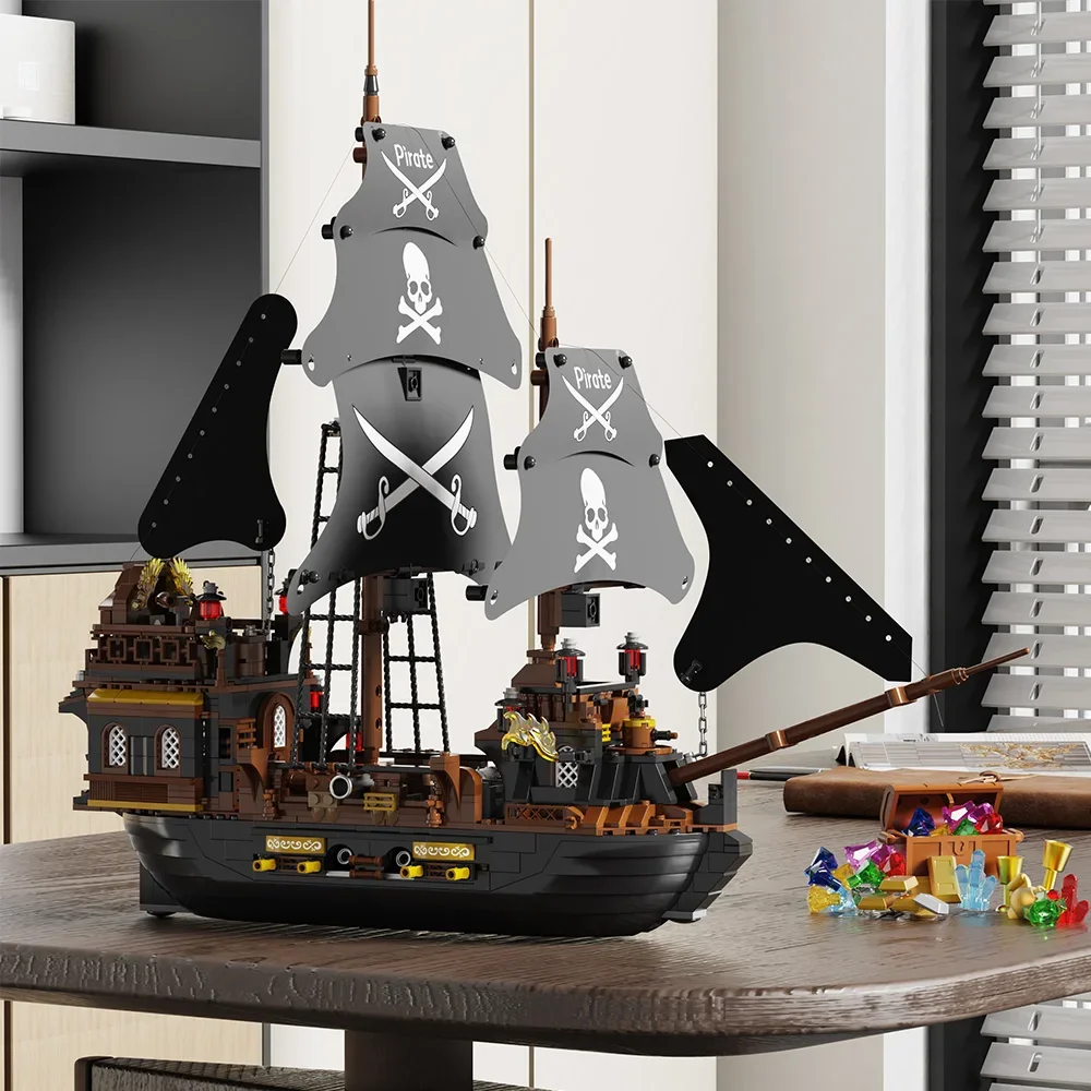 New Ideas Enlighten Big Black Pearl Pirate Ship Building Block Military Pirates Royal Guards Battle Castle Toy Boy Girl Gifts