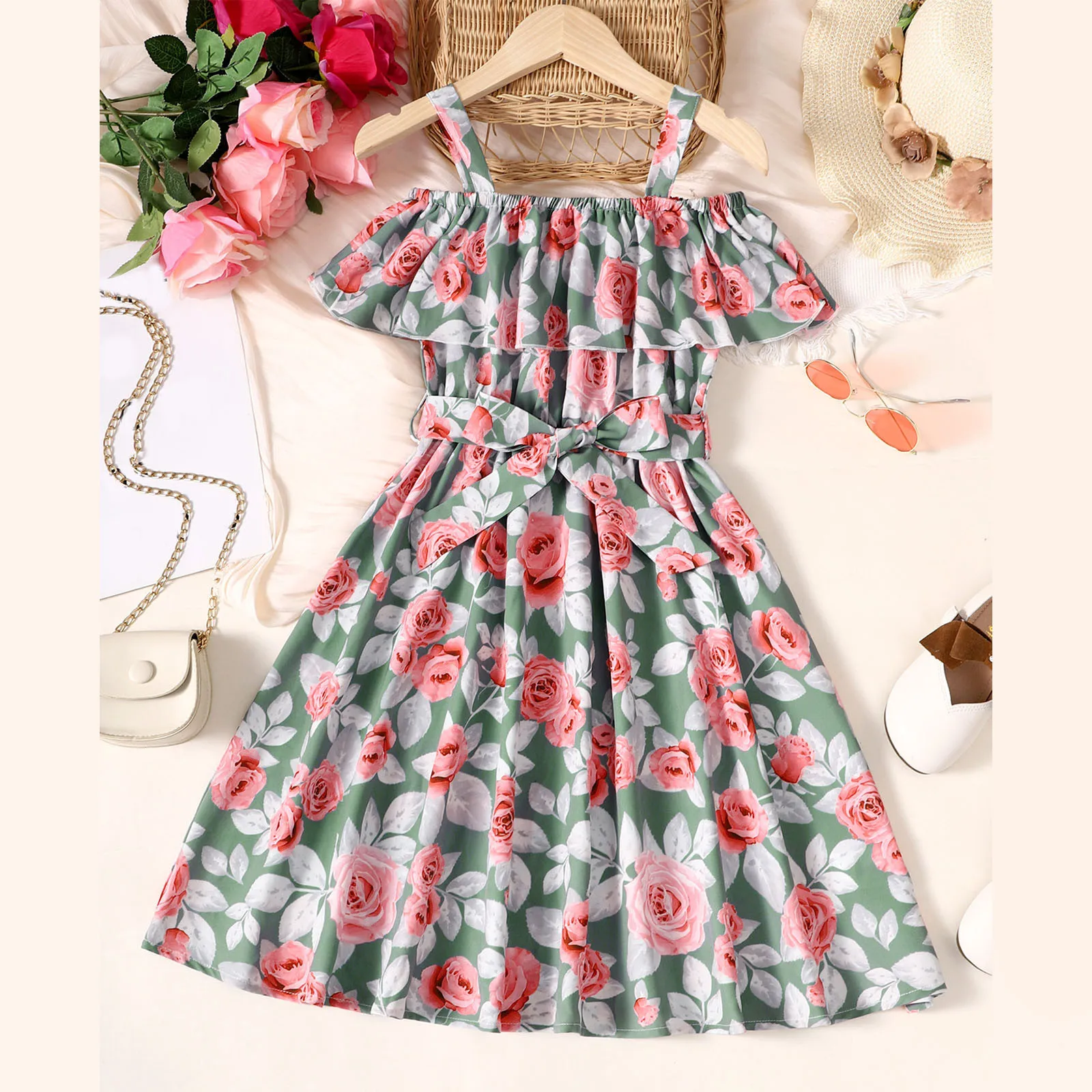 

Summer New Girls Suspender Dress Kids Print Dress Elegant Children Casual Clothes Chiffon Flower Tutu Princess Dresses For Girls