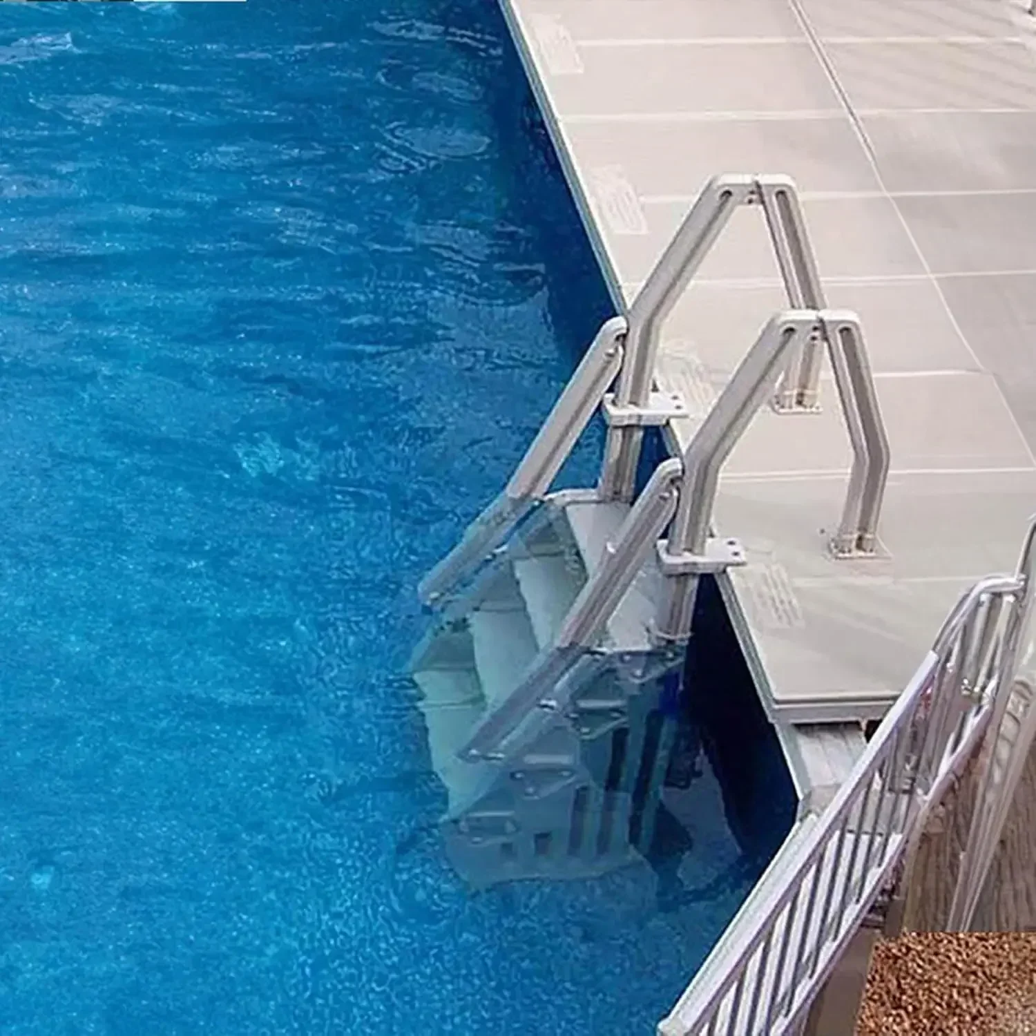 Escalera de entrada para piscinas elevadas Deluxe ajustable de 24 pulgadas de ancho con peldaños antideslizantes, color taupe