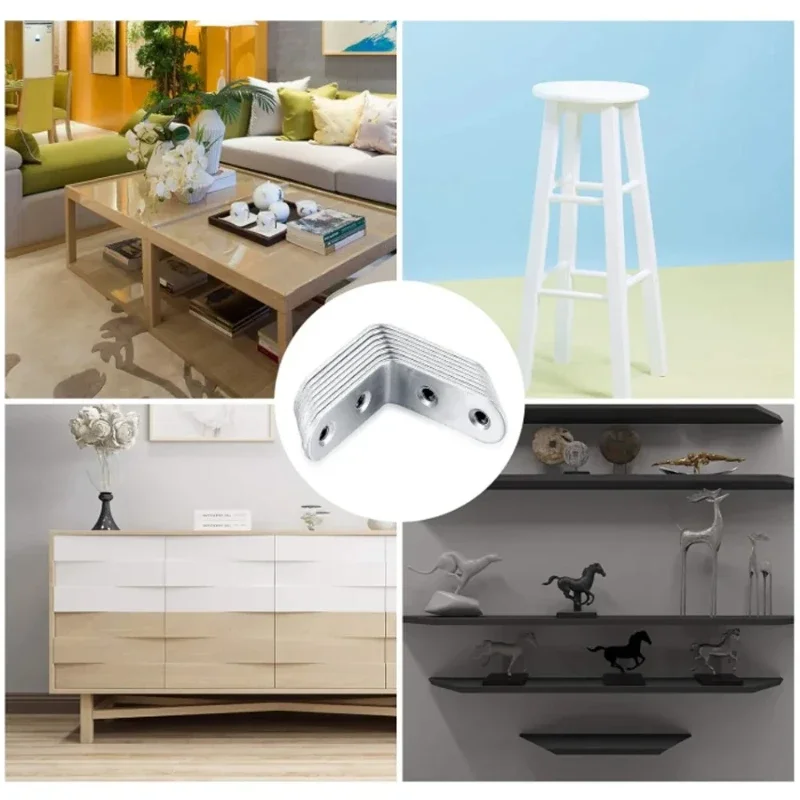 20pcs/box Heavy Duty Right Angle Brackets with Screws Stainless Steel Corner Braces 90 Degree L-Shaped Bracket for Shelf Cabinet