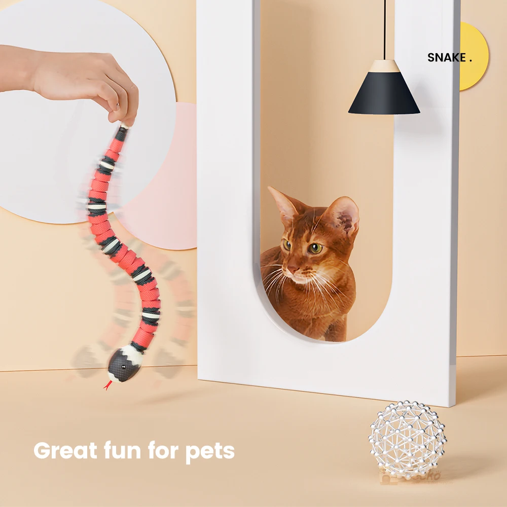 Interactive Snake Cat Teaser Pet Toy Automatic Eletronic Kitten Toys Usb Charging Induction Obstacle Avoidance Silver Ring Snake