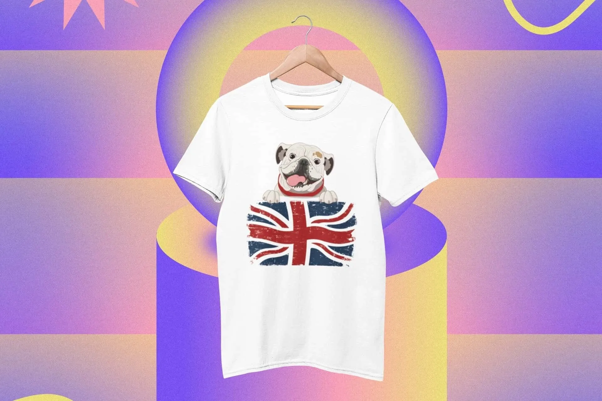 Buldog British T Shirt Dog Union Jack Flag England Crown Queen