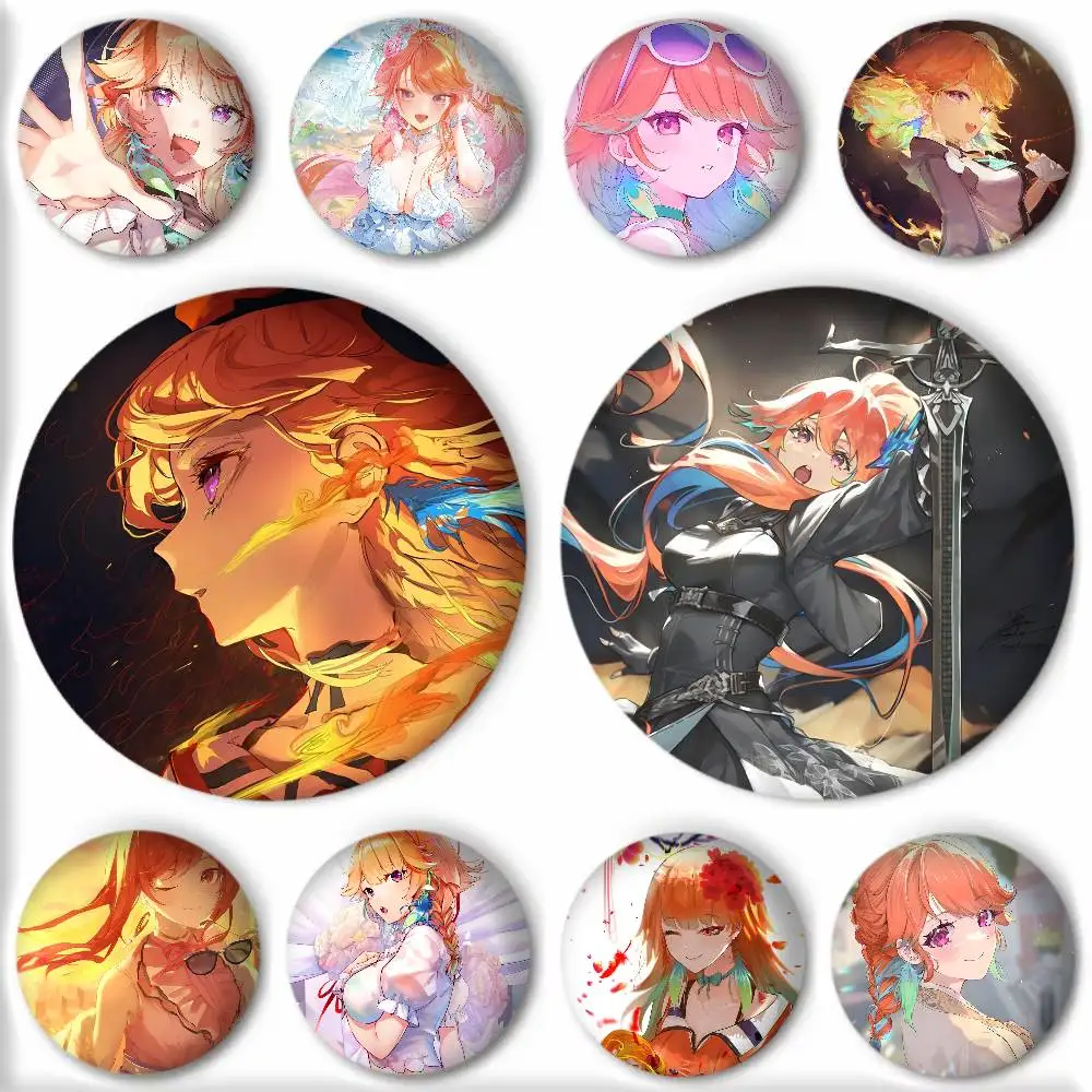 Broche Redondo de Arte con Diseño de la Chica Anime Takanashi Kiara de Hololive, Accesorio para Ropa y Mochila, con Acabado Láser