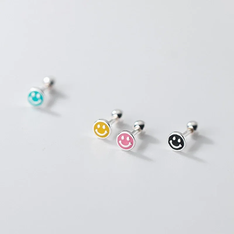 الملونة المينا جولة محظوظ يبتسم وأقراط النساء أزياء بسيطة الكورية التعبير ثقب المجوهرات Pendientes الملحقات