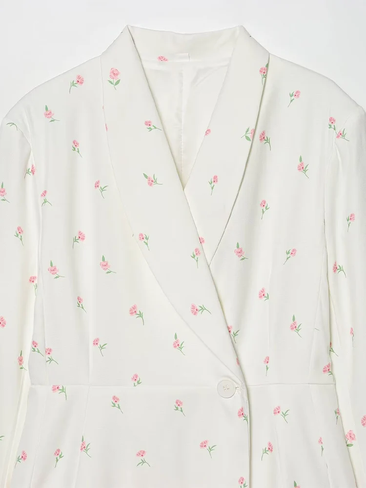 European style new women's fashion versatile and elegant printed long-sleeved waist-cinching blazer jacket