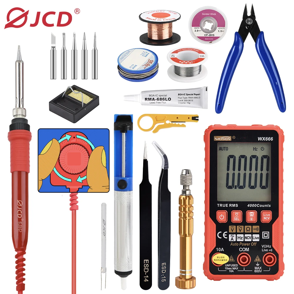 JCD Soldering Iron 908 Adjustable Temperatures 60W With Big Turn Button Welding Equipment Soldering Iron Kit For Soldering