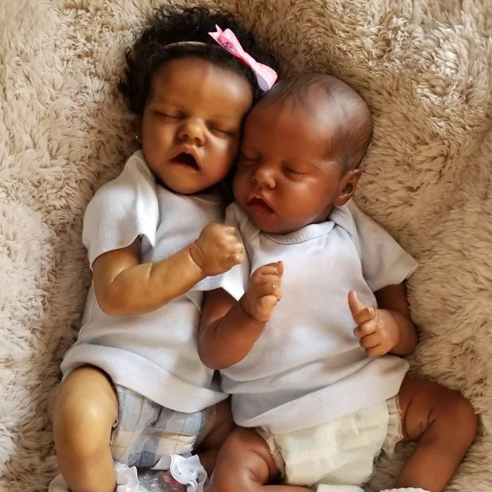 43CM Reborn Doll Twin A Dark Skin African Black Dolls Handmade Lifelike  Newborn Baby Bebe Reborn Toys for Girls