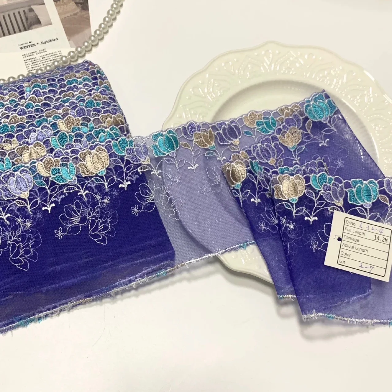 30Yards Green Blue Embroidery Lace Trim DIY Lingerie Sewing Accessories Bra Needle Work Soft Net Lace Fabric for Clothes Crafts