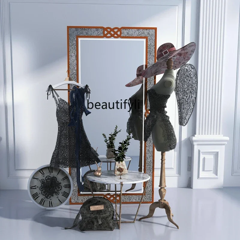 A50 Full-body mirror real non-deforming winter wood vanity mirror, wall-mounted special-shaped three-dimensional medieval waves
