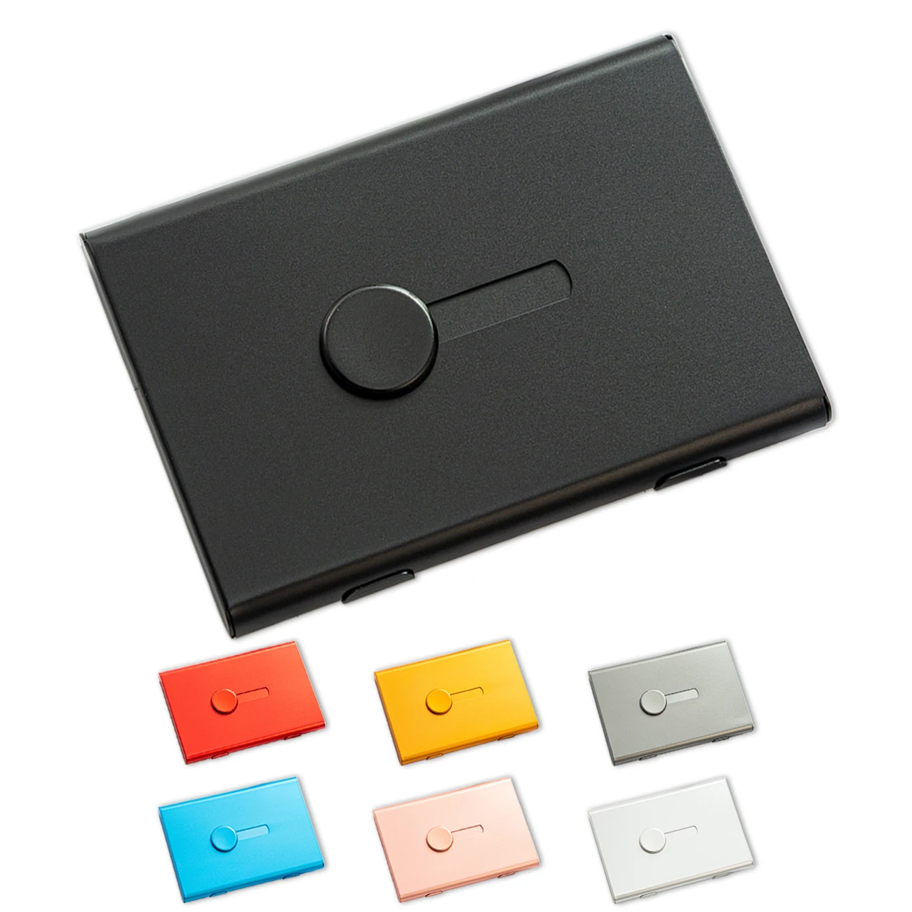 Personalizowany aluminiowy metalowy wizytownik z mechanizmem wysuwania, etui na wizytówki dla kobiet i mężczyzn.