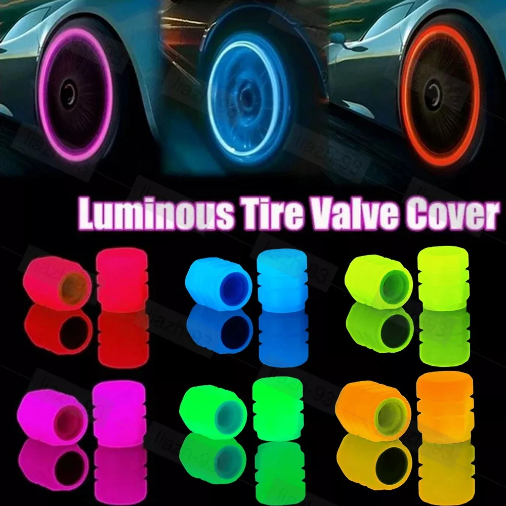 4pcs Luminous Tire Valve Caps 6 Colors Car Motorcycle Glowing Valve Covers Car Tire Wheel Hub Styling Tools Auto Accessories